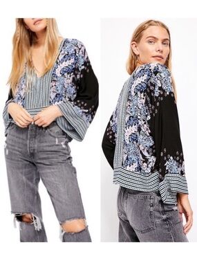 Free People “Mix N Match” Stripe + Floral Blouse